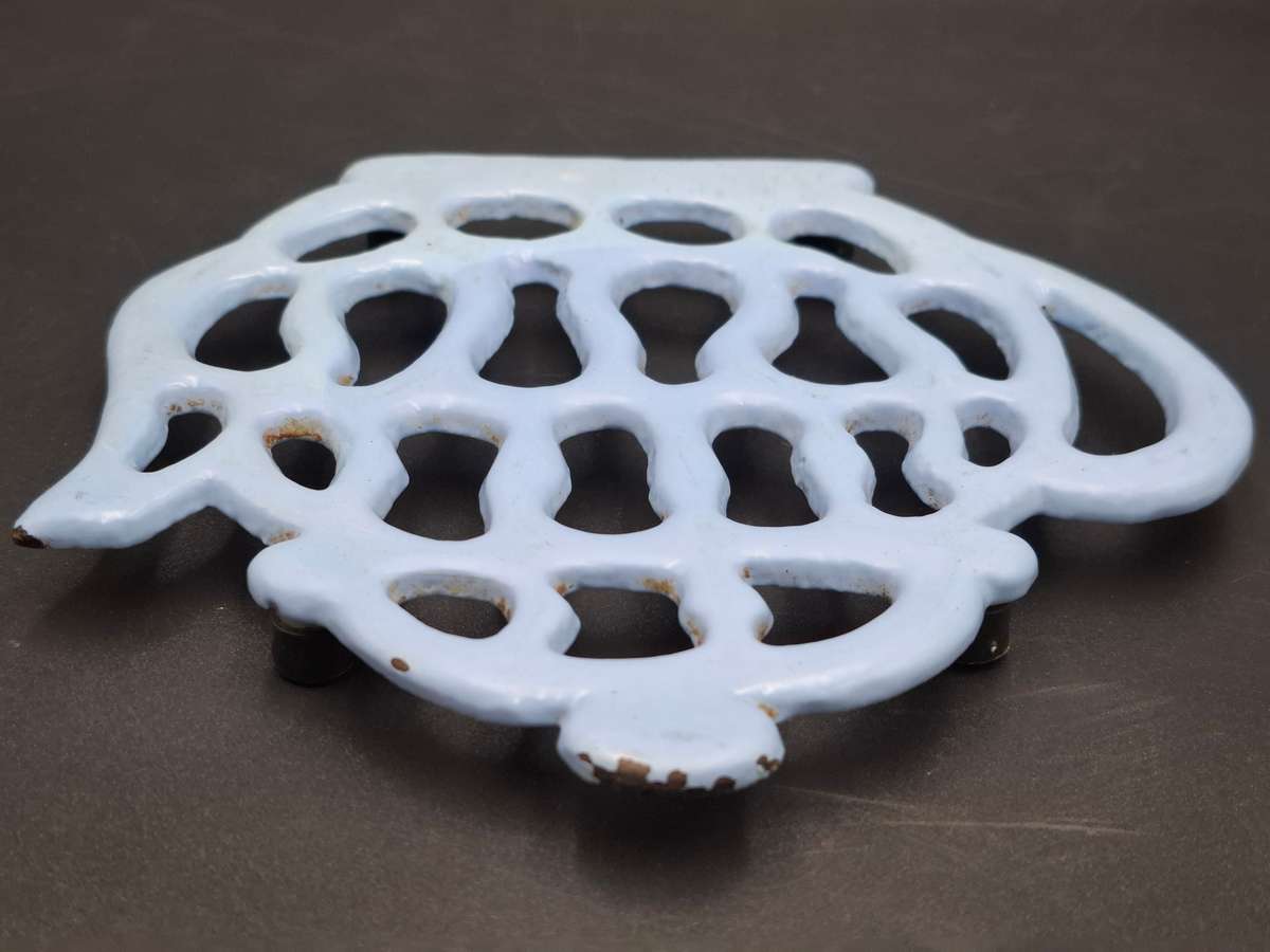 Vintage Light Blue Metal Trivet - Teapot Shaped