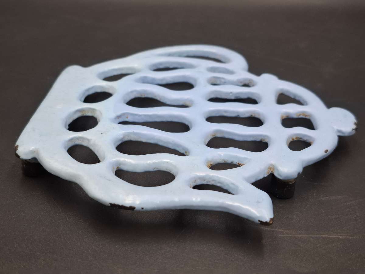 Vintage Light Blue Metal Trivet - Teapot Shaped