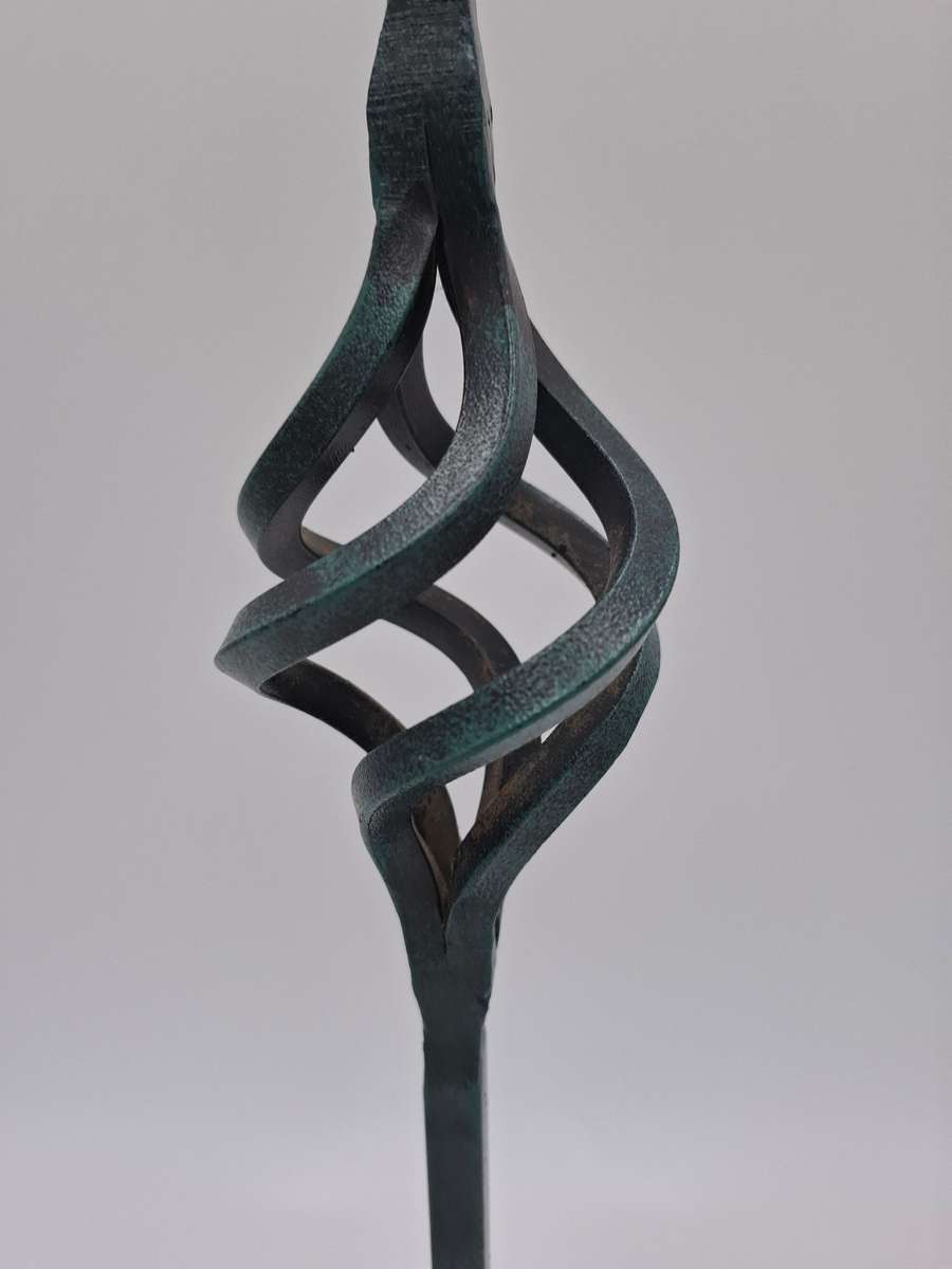 Candlestick - 49.5cm H - Single Wrought Iron Candle Stand with Greenish Finish - 9.5cm diameter