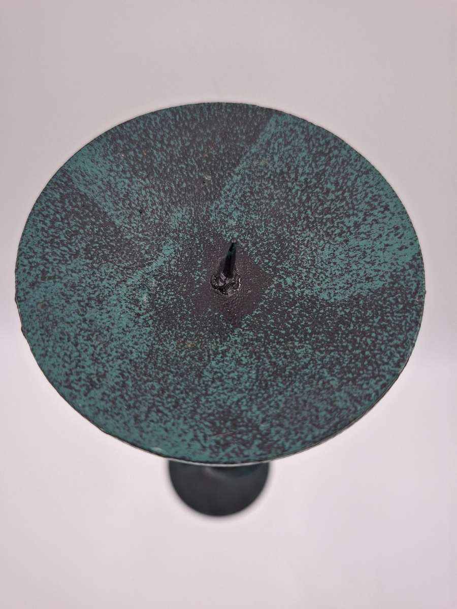 Candlestick - 49.5cm H - Single Wrought Iron Candle Stand with Greenish Finish - 9.5cm diameter