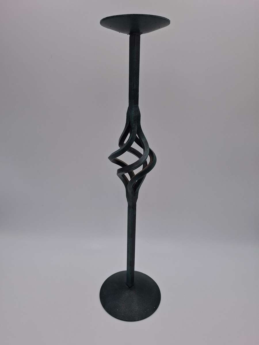 Candlestick - 49.5cm H - Single Wrought Iron Candle Stand with Greenish Finish - 9.5cm diameter