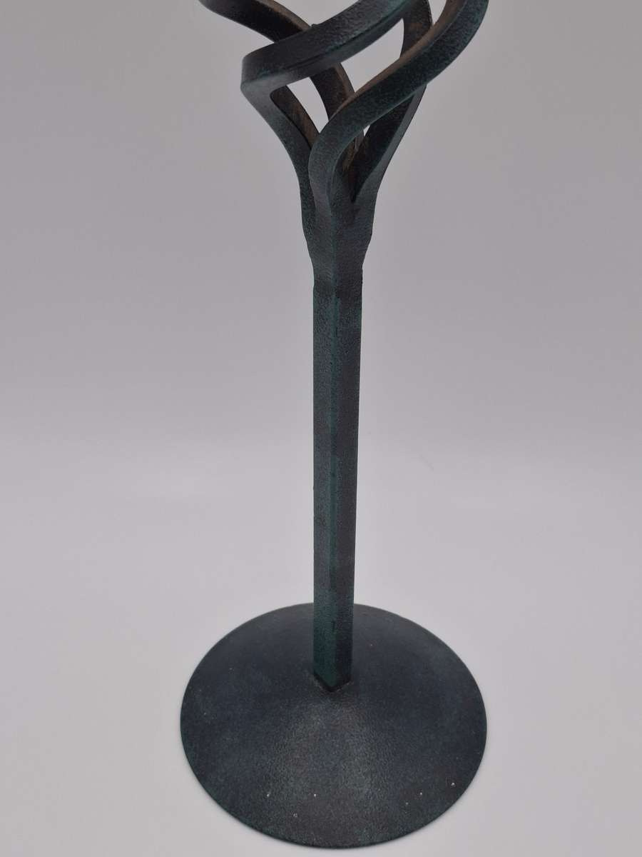 Candlestick - 49.5cm H - Single Wrought Iron Candle Stand with Greenish Finish - 9.5cm diameter