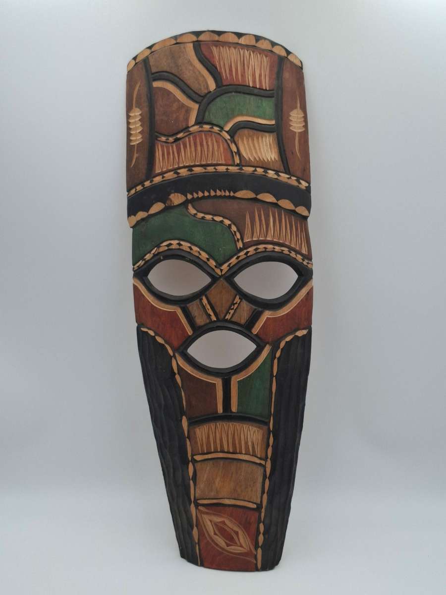 Multi Coloured African Tribal Wooden Face Mask - 62cm high