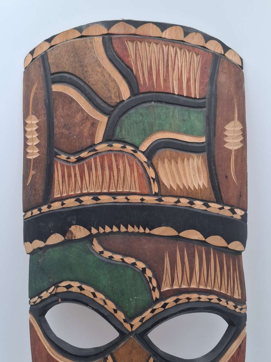 Multi Coloured African Tribal Wooden Face Mask - 62cm high