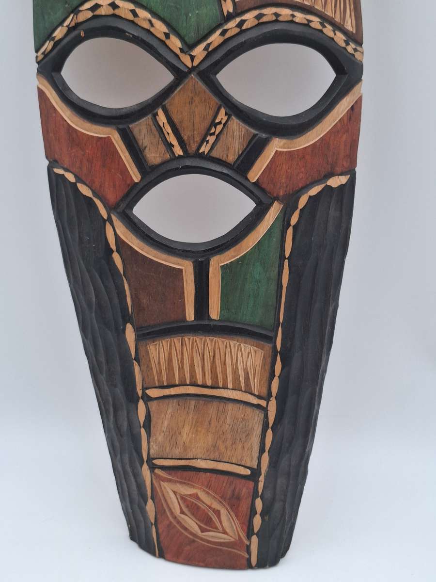 Multi Coloured African Tribal Wooden Face Mask - 62cm high