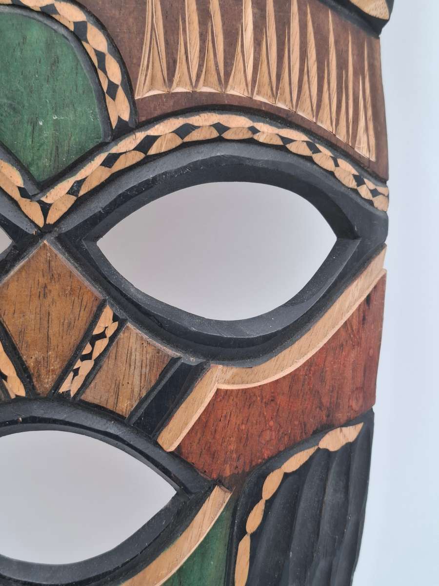 Multi Coloured African Tribal Wooden Face Mask - 62cm high