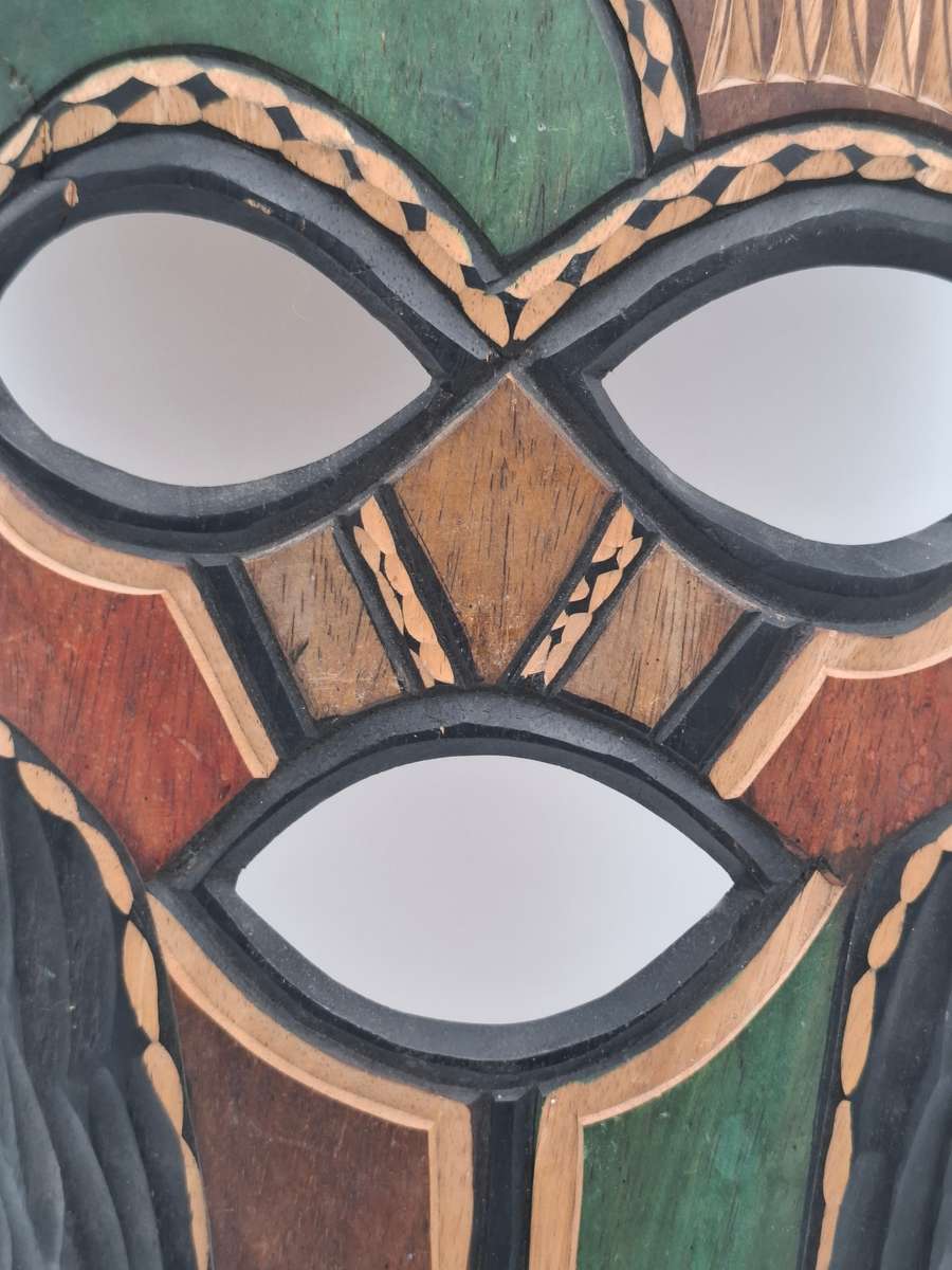 Multi Coloured African Tribal Wooden Face Mask - 62cm high
