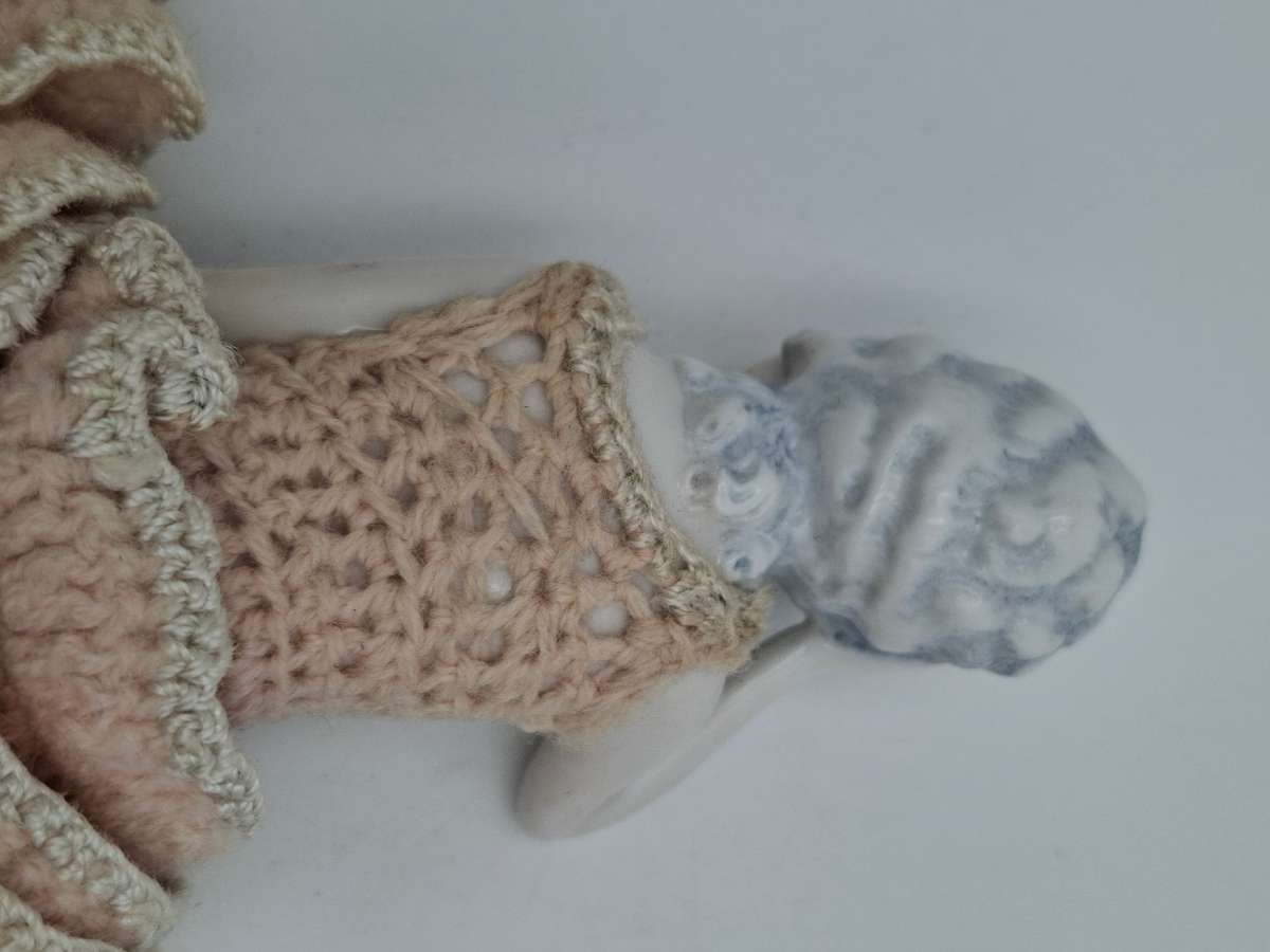 Vintage Porcelain Doll with Crocheted Dress - Unique Tea Cozy