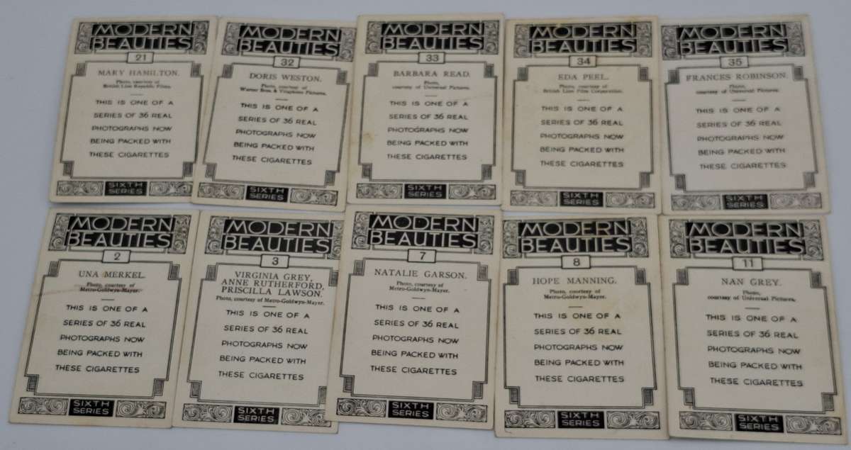 Antique Original Cigarette Cards - Modern Beauties from 1930's - Sixth Series - 10 Cards