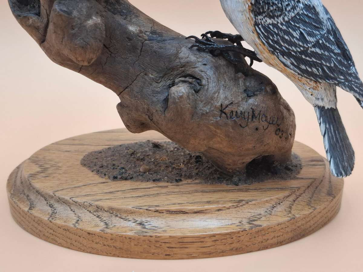 Pair of Sculptured & Hand Painted Resin Chikadee Birds on a Branch - Signed by Artist