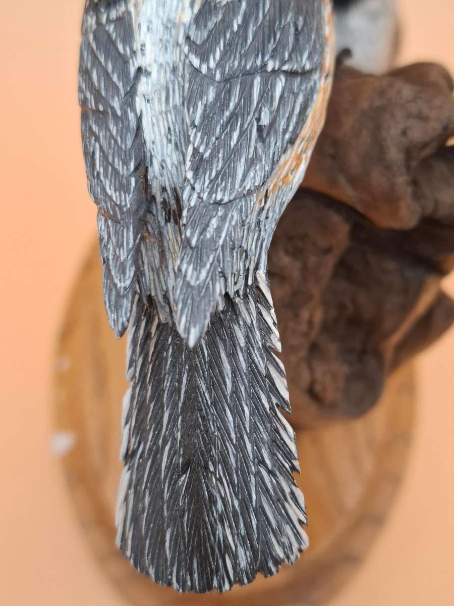 Pair of Sculptured & Hand Painted Resin Chikadee Birds on a Branch - Signed by Artist