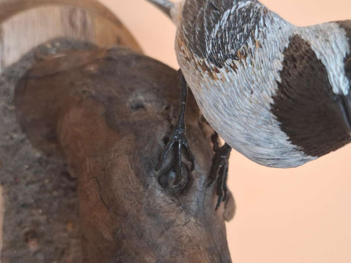 Pair of Sculptured & Hand Painted Resin Chikadee Birds on a Branch - Signed by Artist