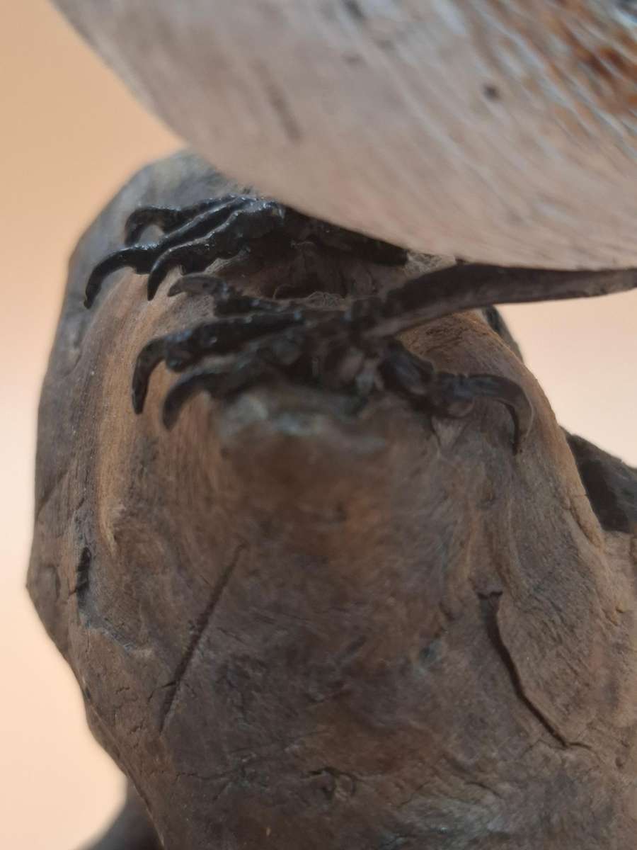 Pair of Sculptured & Hand Painted Resin Chikadee Birds on a Branch - Signed by Artist