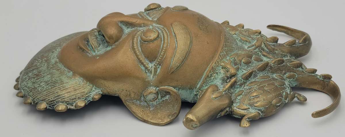 Vintage African Brass Mask - likely from West Africa - potentially from Cameroon or Benin Culture