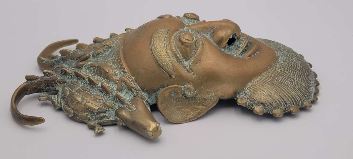 Vintage African Brass Mask - likely from West Africa - potentially from Cameroon or Benin Culture