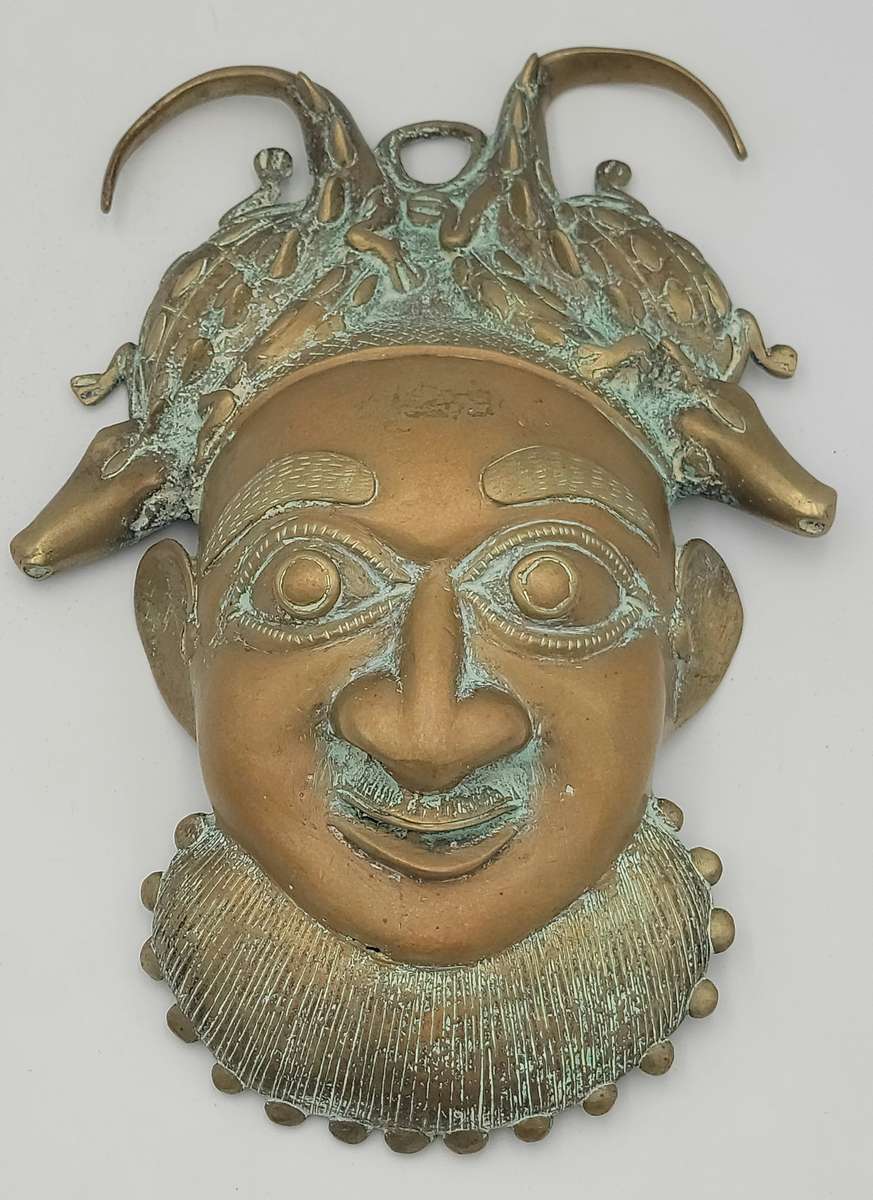 Vintage African Brass Mask - likely from West Africa - potentially from Cameroon or Benin Culture