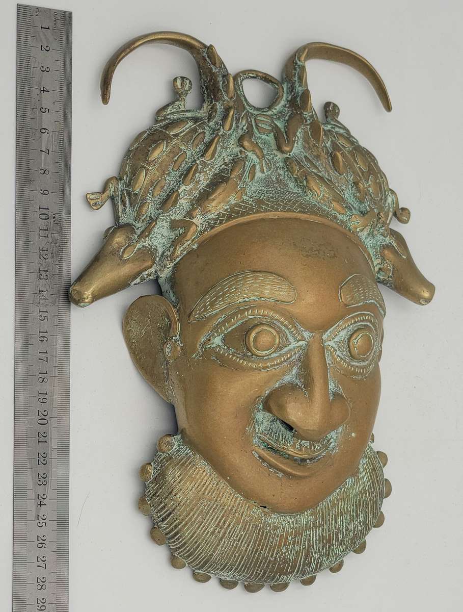 Vintage African Brass Mask - likely from West Africa - potentially from Cameroon or Benin Culture