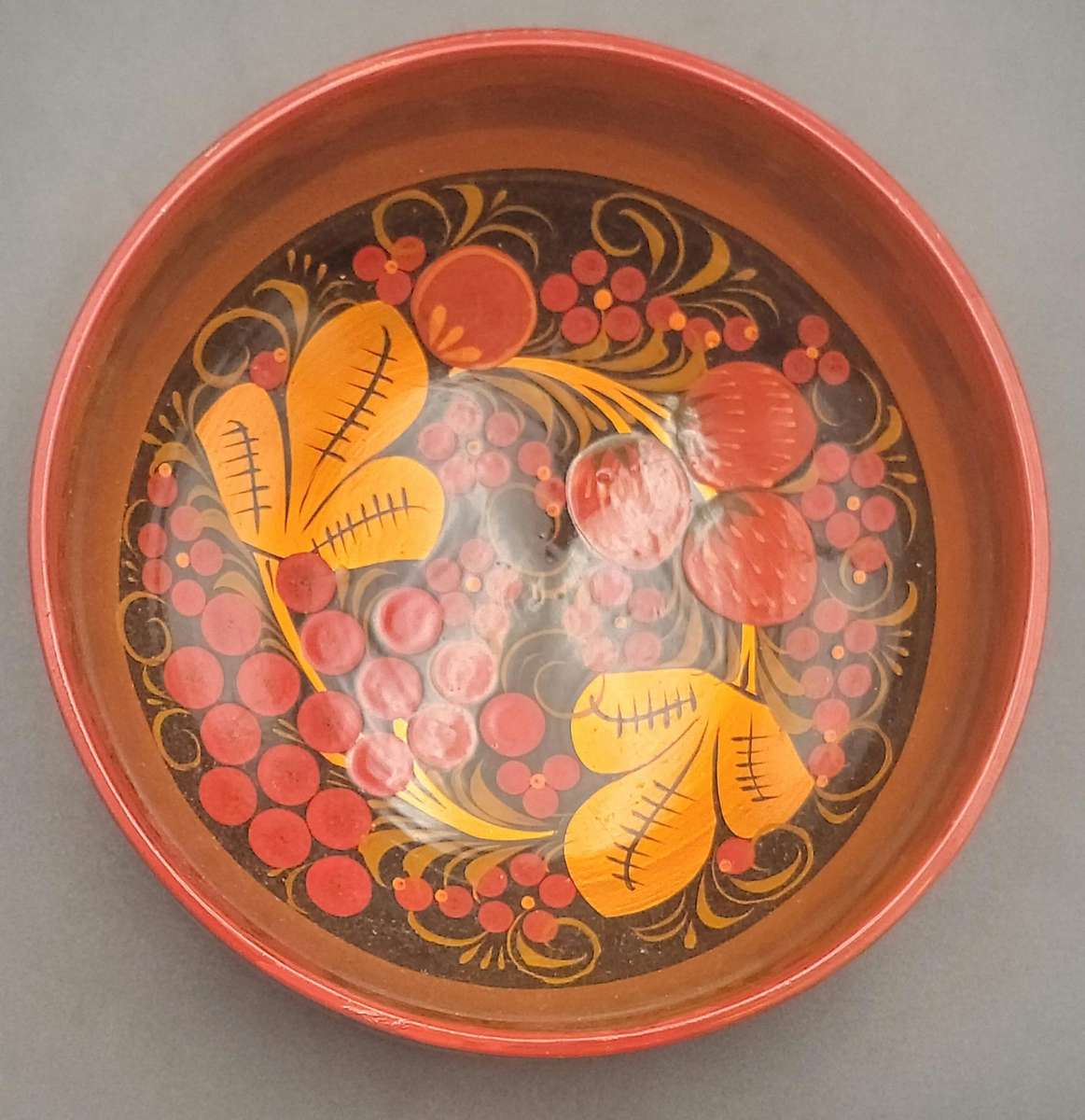 Vintage Russian Folk Art Khokhloma Hand painted Wooden Bowl and Spoon Set - 9 piece