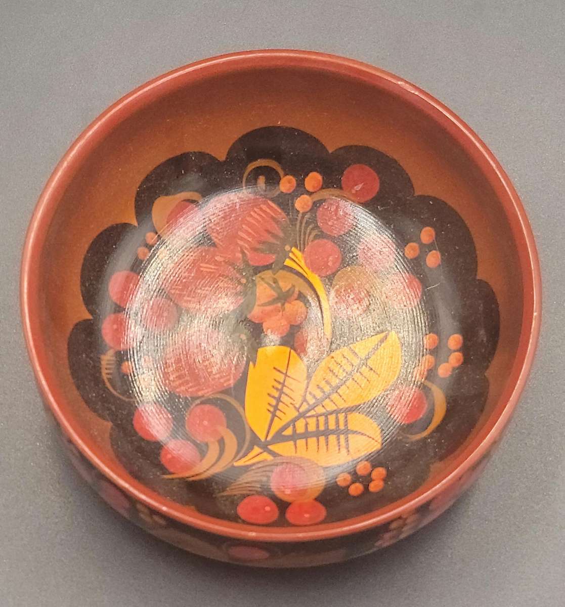 Vintage Russian Folk Art Khokhloma Hand painted Wooden Bowl and Spoon Set - 9 piece