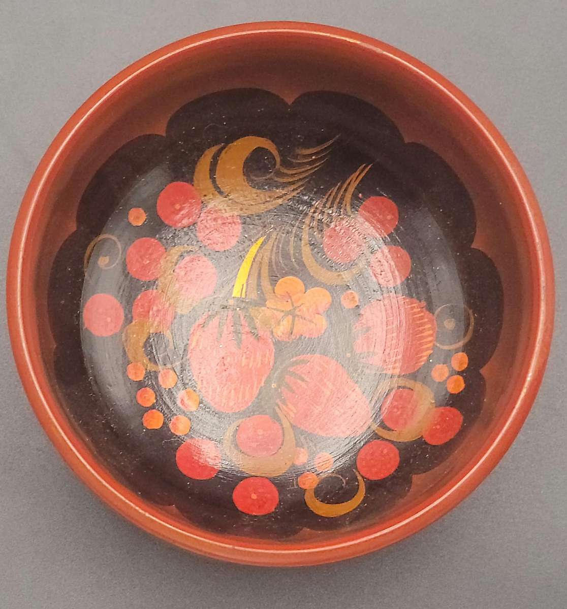 Vintage Russian Folk Art Khokhloma Hand painted Wooden Bowl and Spoon Set - 9 piece