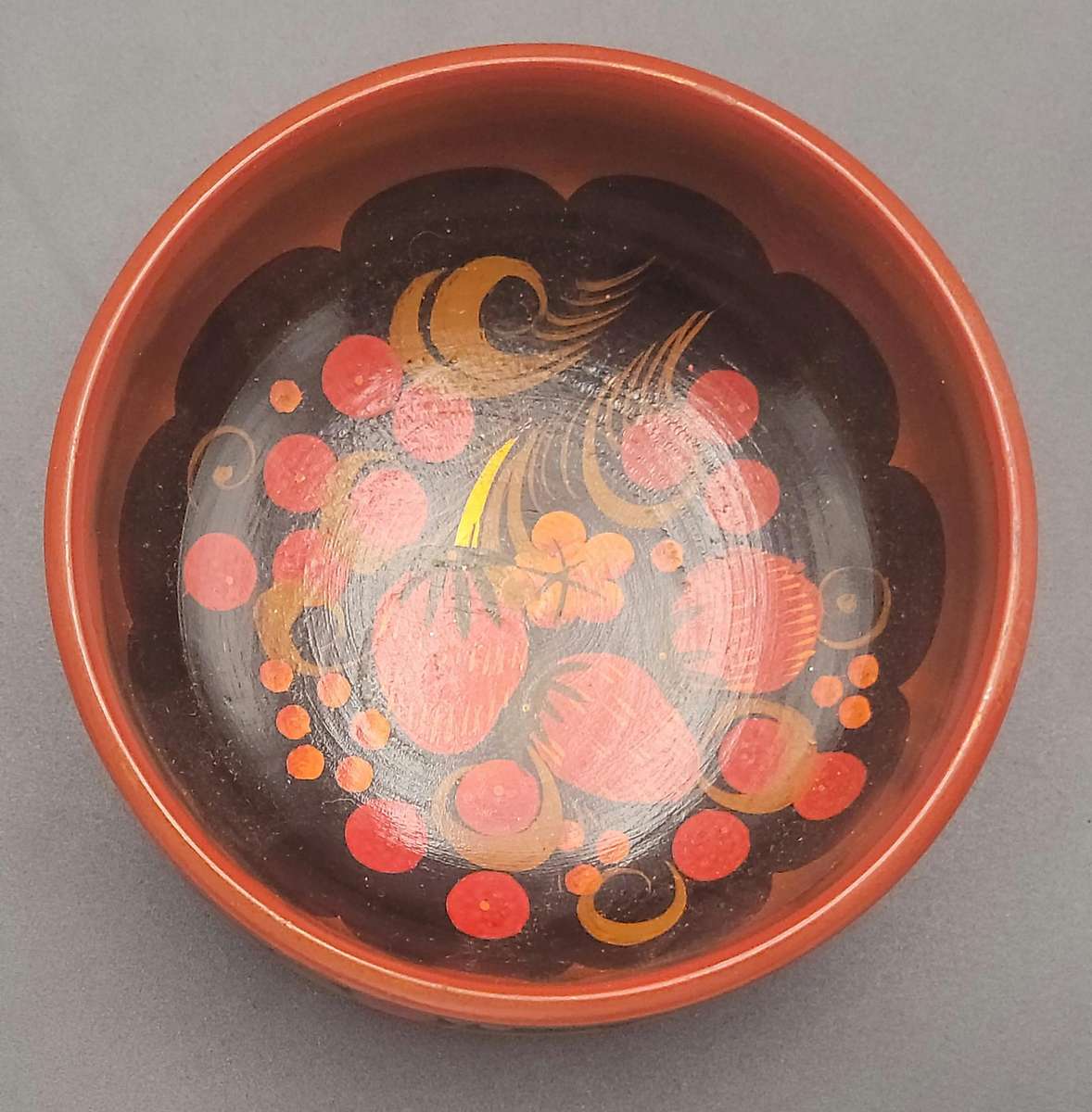 Vintage Russian Folk Art Khokhloma Hand painted Wooden Bowl and Spoon Set - 9 piece