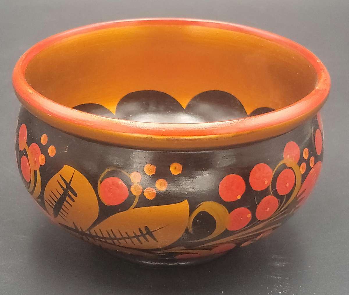 Vintage Russian Folk Art Khokhloma Hand painted Wooden Bowl and Spoon Set - 9 piece