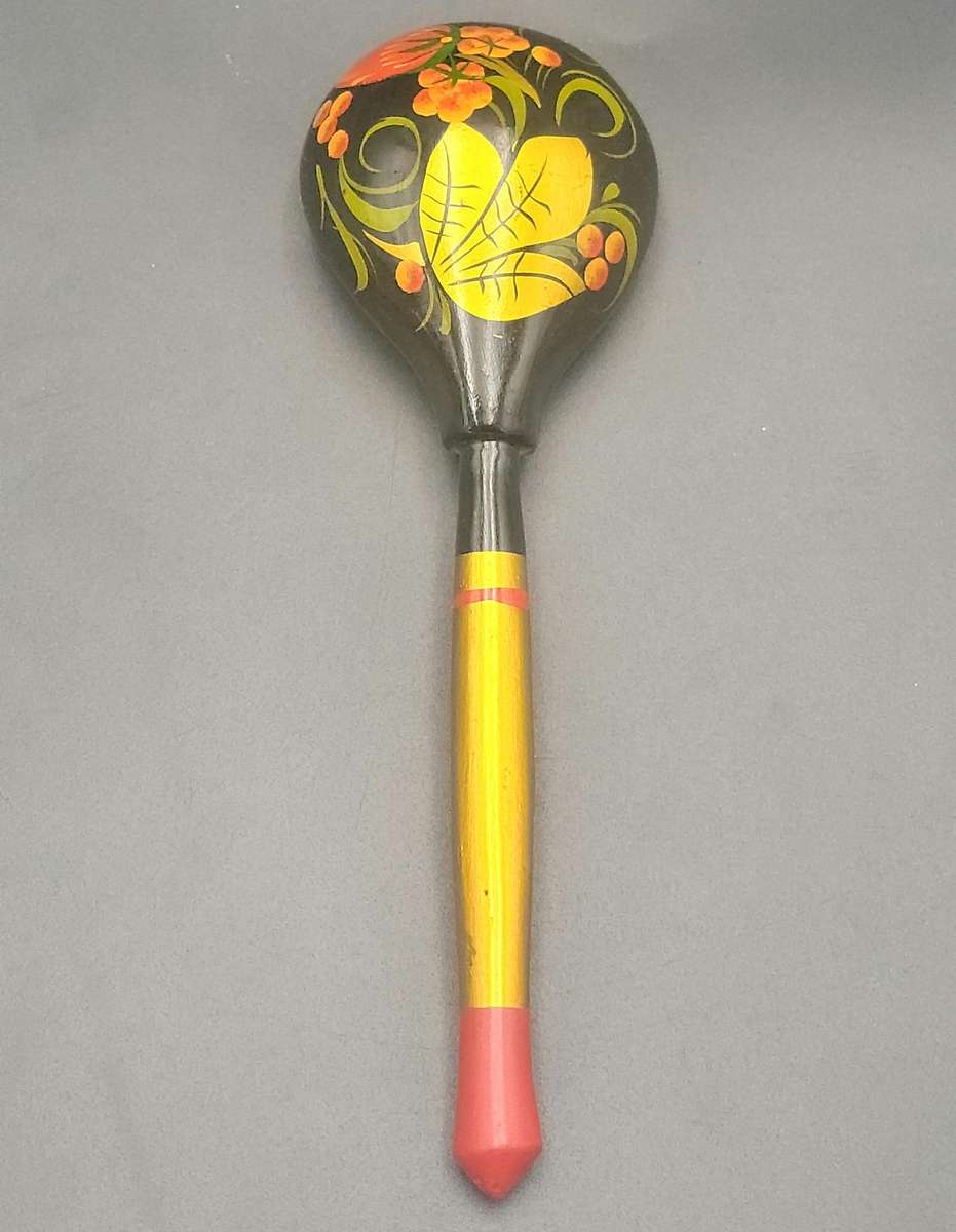 Vintage Russian Folk Art Khokhloma Hand painted Wooden Bowl and Spoon Set - 9 piece