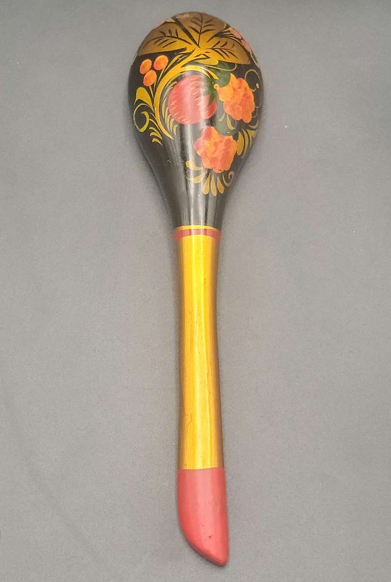 Vintage Russian Folk Art Khokhloma Hand painted Wooden Bowl and Spoon Set - 9 piece