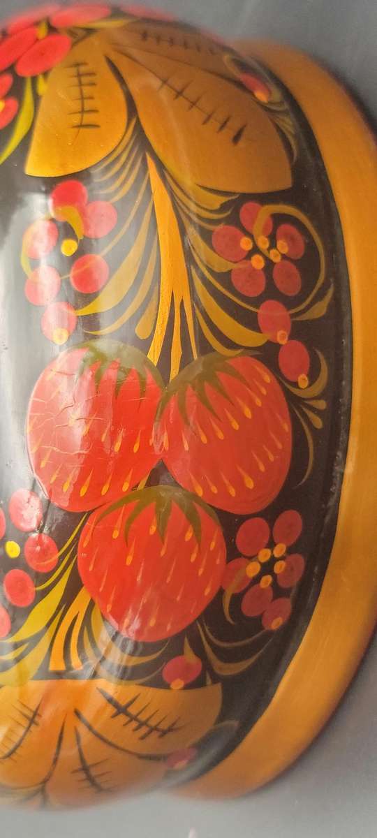 Vintage Russian Folk Art Khokhloma Hand painted Wooden Bowl and Spoon Set - 9 piece