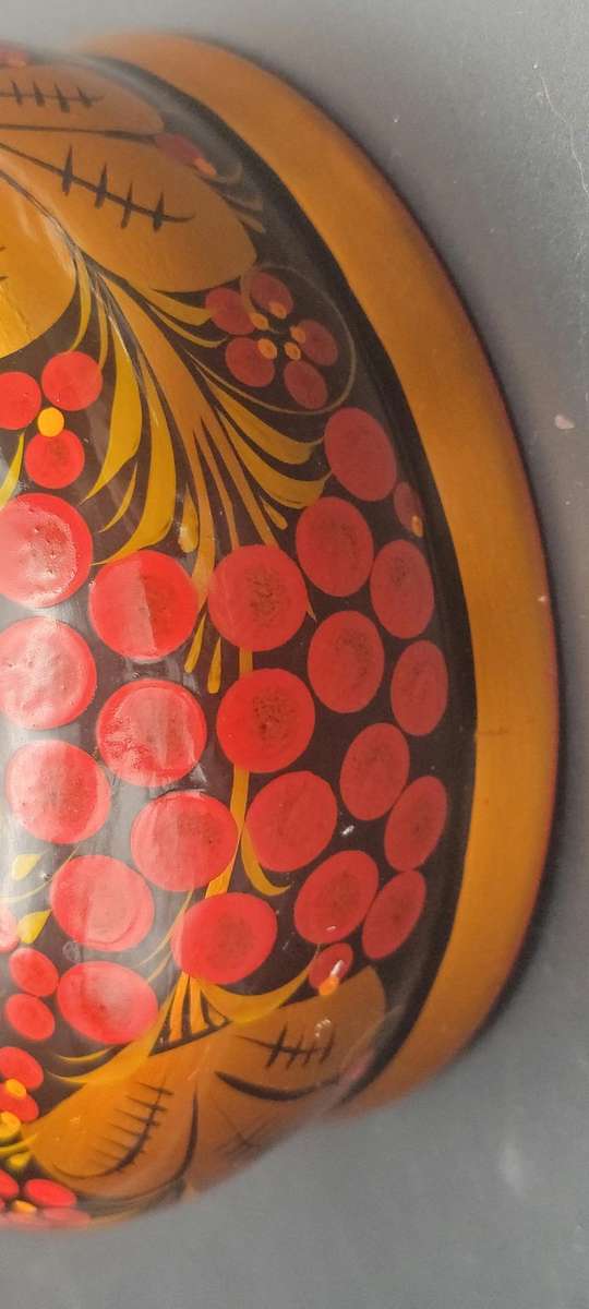 Vintage Russian Folk Art Khokhloma Hand painted Wooden Bowl and Spoon Set - 9 piece