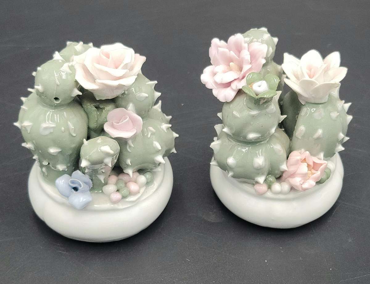 Vintage Pair of Mini Porcelain Cactus Figurines - Most Unique