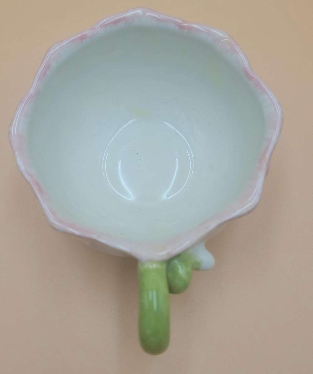 Floral Themed Cup, Saucer & Plate - Soft Pink & Lime Green - Handmade & painted