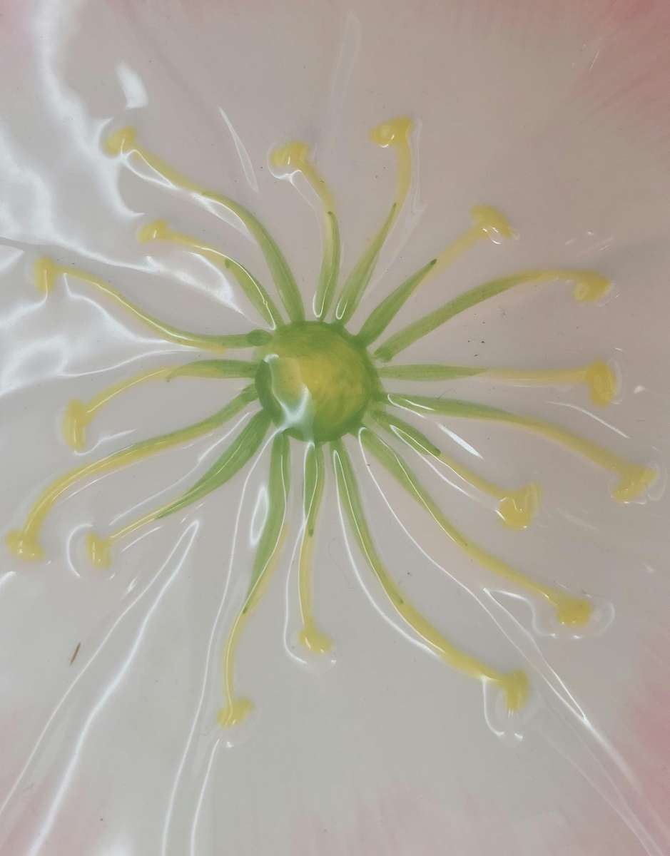 Floral Themed Cup, Saucer & Plate - Soft Pink & Lime Green - Handmade & painted