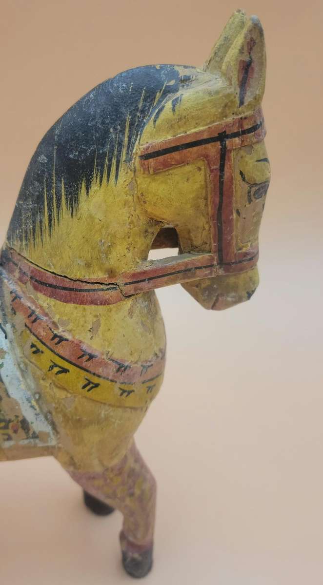 Vintage Hand Carved & Hand Painted Wooden Horse -  Indian Wedding Horse - 28cm H