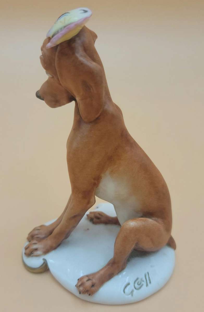Vintage Capodimonte - Guiseppe Cappe Dog with Butterfly Figurine - The Sweetest Face!