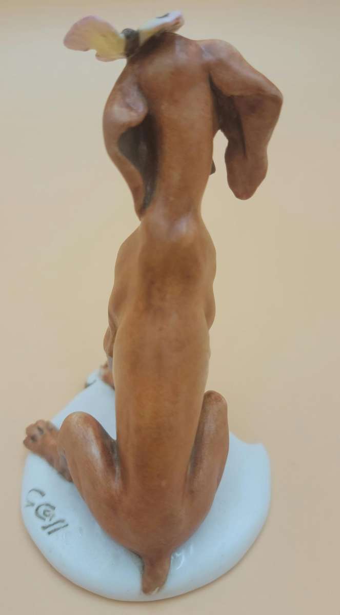 Vintage Capodimonte - Guiseppe Cappe Dog with Butterfly Figurine - The Sweetest Face!