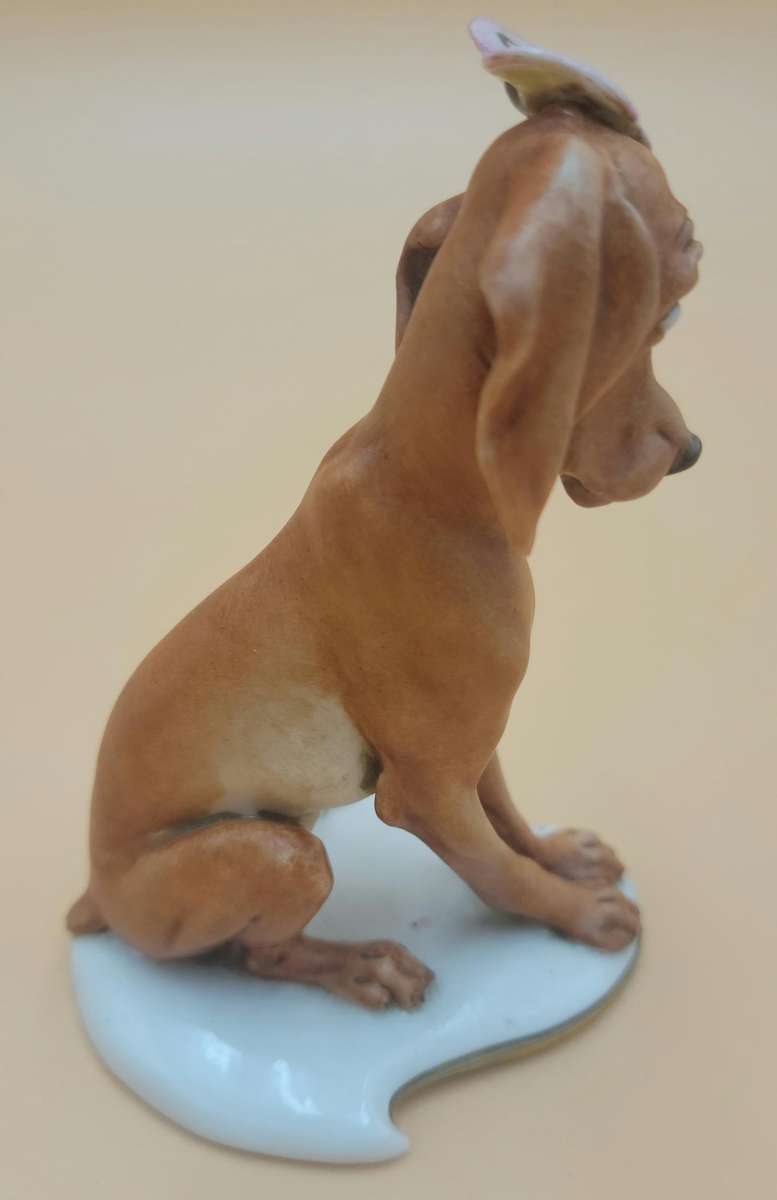 Vintage Capodimonte - Guiseppe Cappe Dog with Butterfly Figurine - The Sweetest Face!