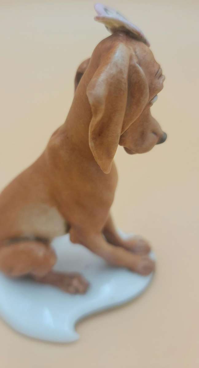 Vintage Capodimonte - Guiseppe Cappe Dog with Butterfly Figurine - The Sweetest Face!
