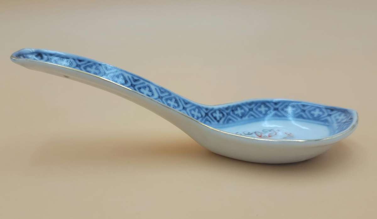 Antique Pair of Blue & White Porcelain Chinese Rice/Soup Spoons