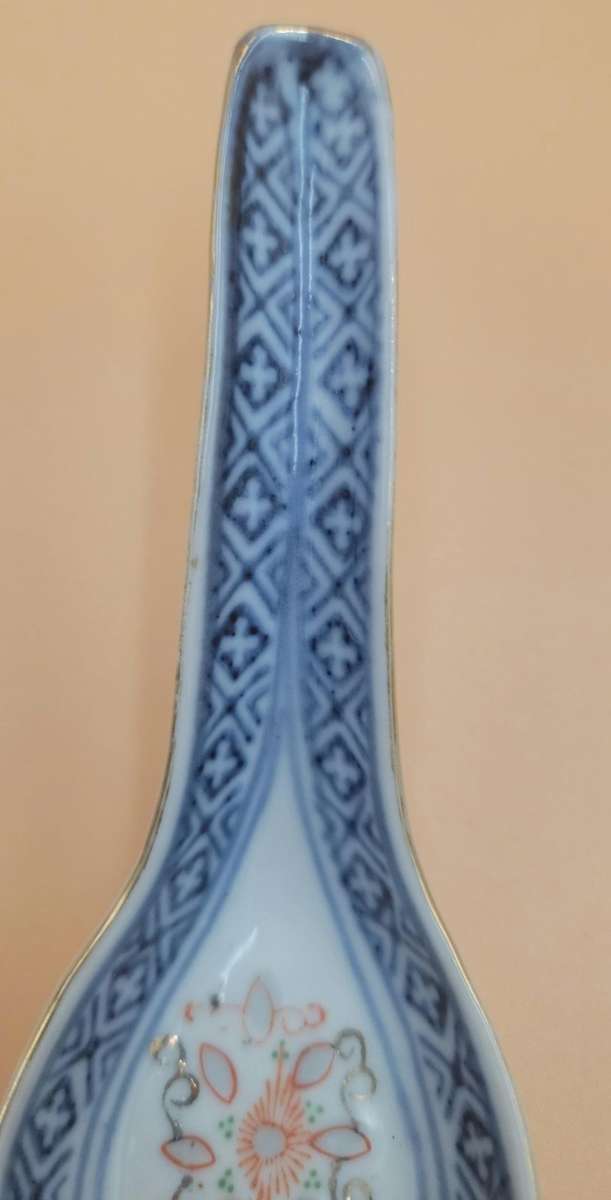 Antique Pair of Blue & White Porcelain Chinese Rice/Soup Spoons