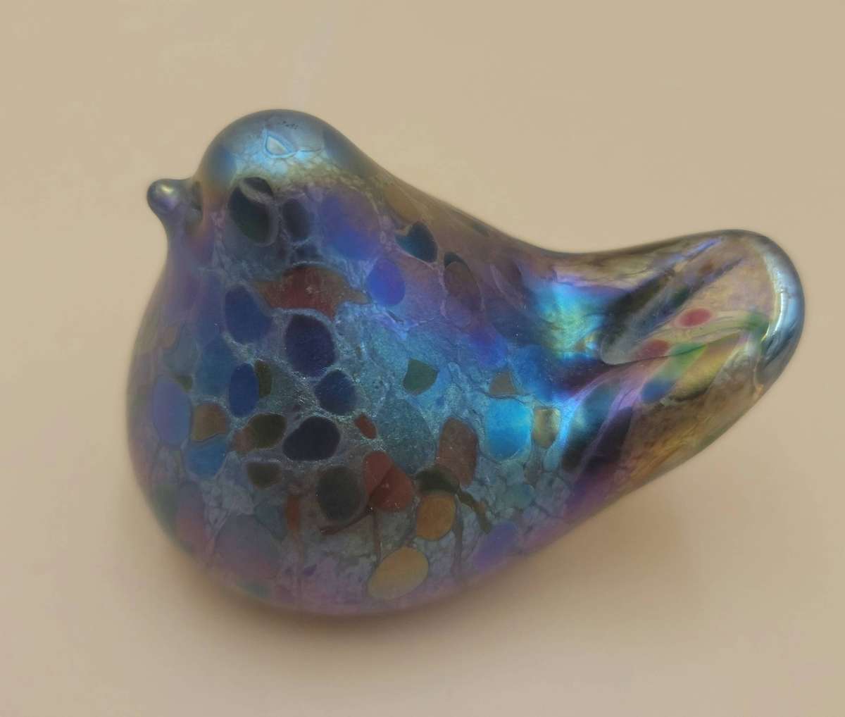 Vintage Iridescent Glass Bird Paperweight  - Isle of Wight Blue - 1990's