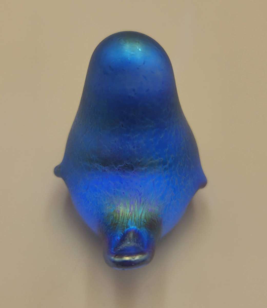 Vintage Blue Glass Bird Paperweight with Green Iridescent Finish