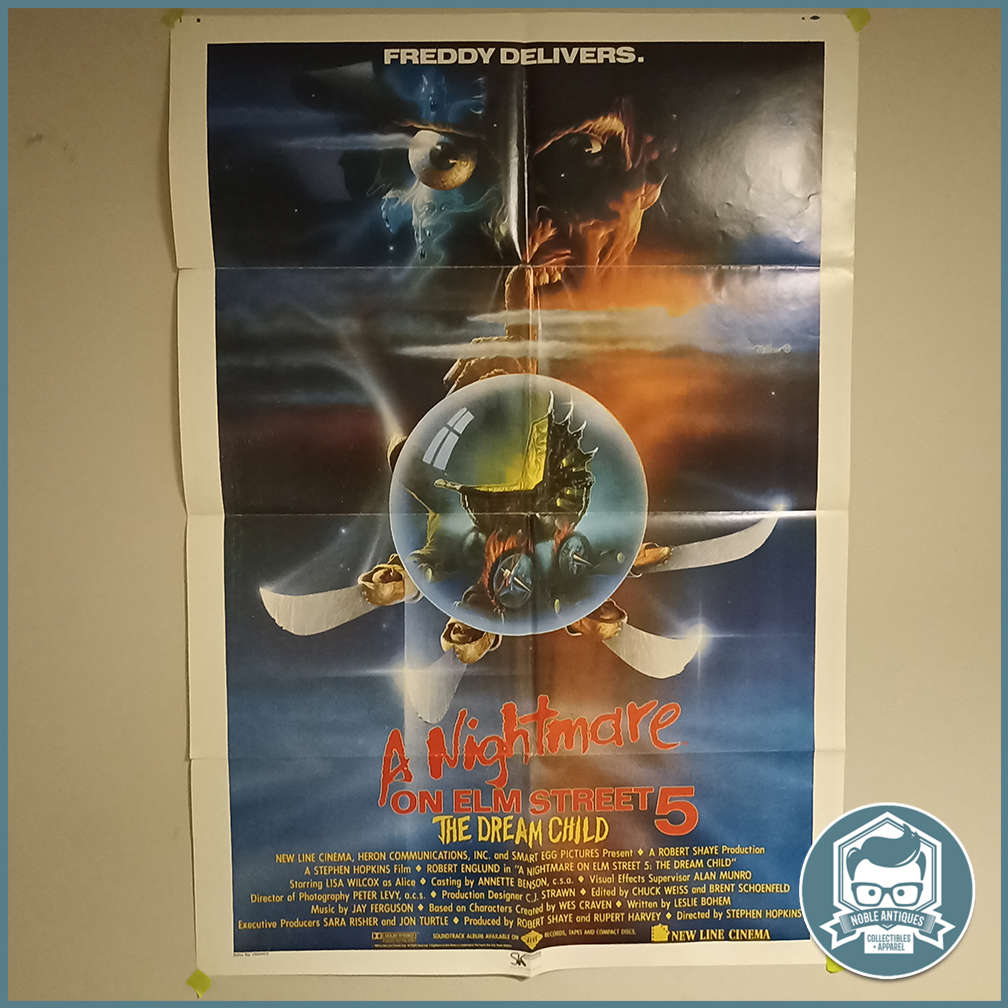 LARGE Vintage 1989 A1 Lithographed Movie Poster : A Nightmare on Elm Street 5 !!!