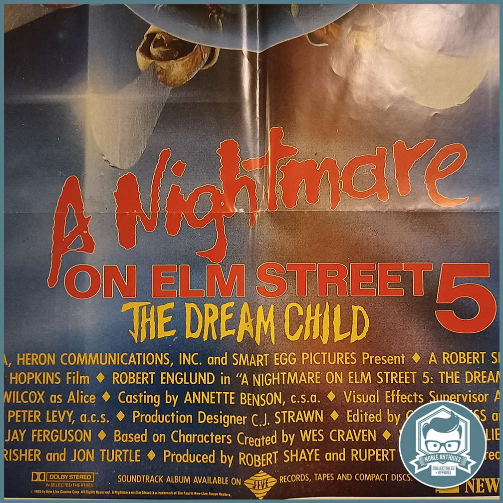 LARGE Vintage 1989 A1 Lithographed Movie Poster : A Nightmare on Elm Street 5 !!!