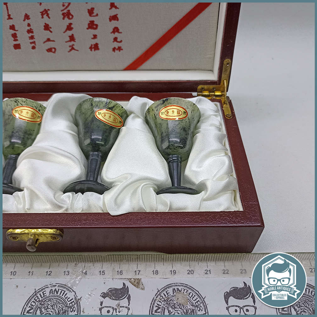 Wood Boxed Noctilucent Luminescent Cup Chinese Jade Sake Set!!!
