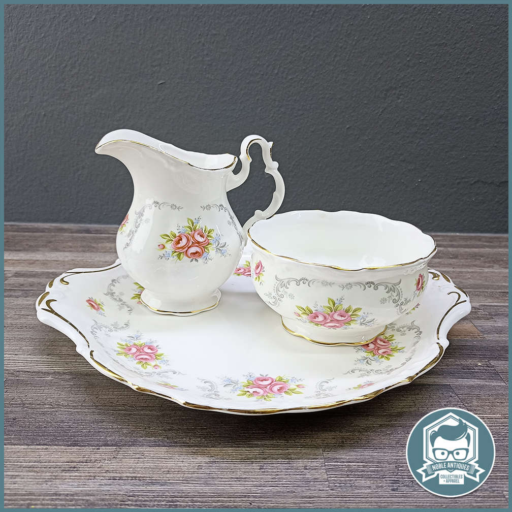 Royal Albert Tranquility Pattern Milk Jug, Sugar Bowl and Biscuit Plate