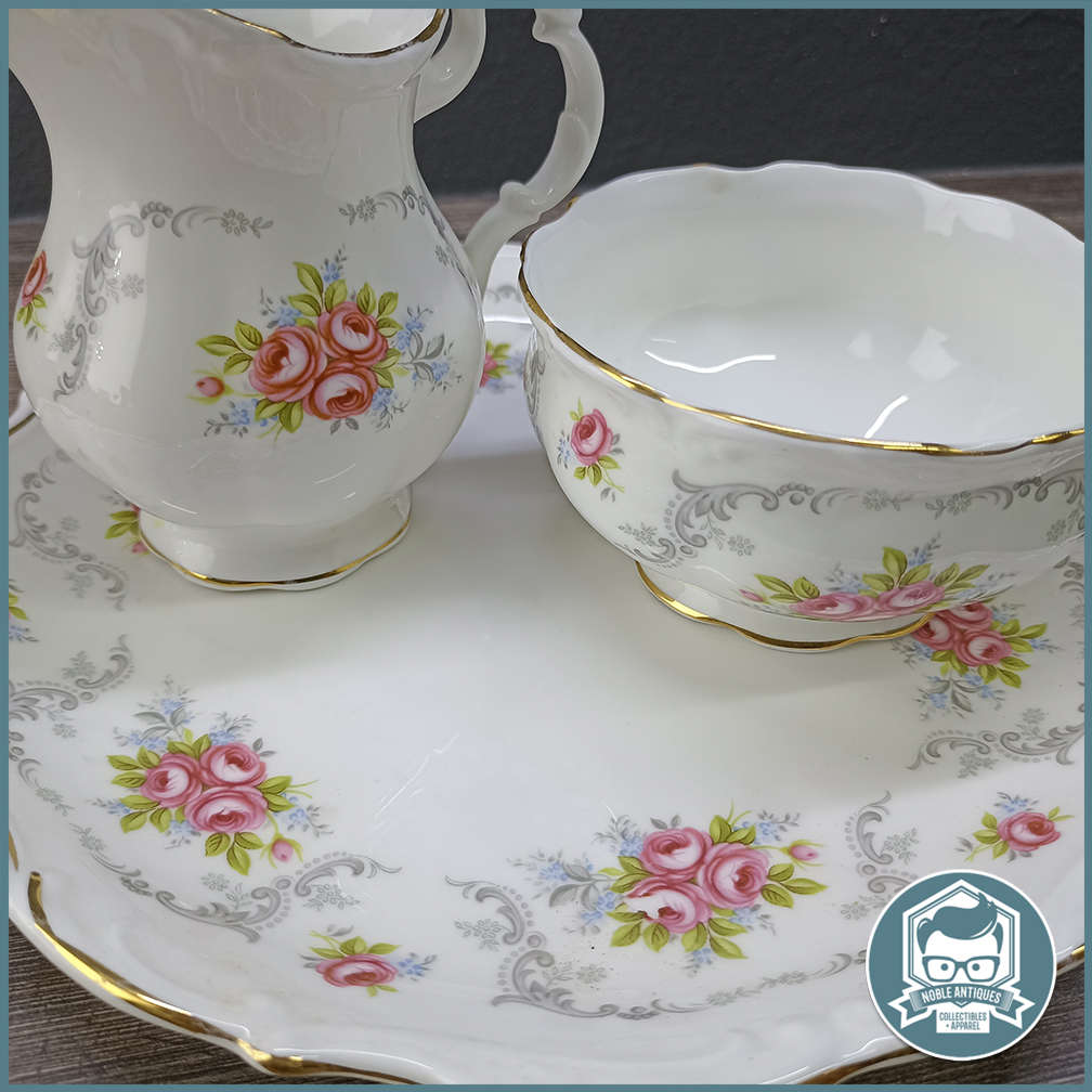 Royal Albert Tranquility Pattern Milk Jug, Sugar Bowl and Biscuit Plate