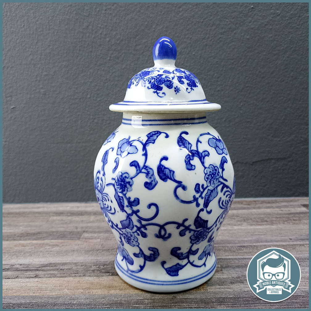 Blue and White Oriental Tea Caddy