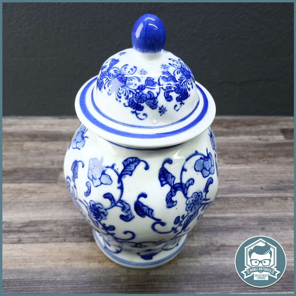 Blue and White Oriental Tea Caddy