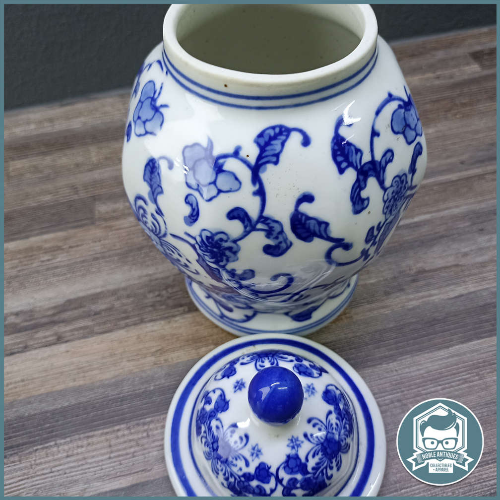 Blue and White Oriental Tea Caddy